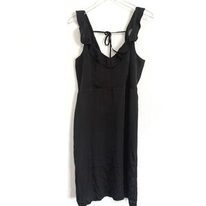ModCloth Black Ruffle Strap Midi Dress with Tie Back Detail